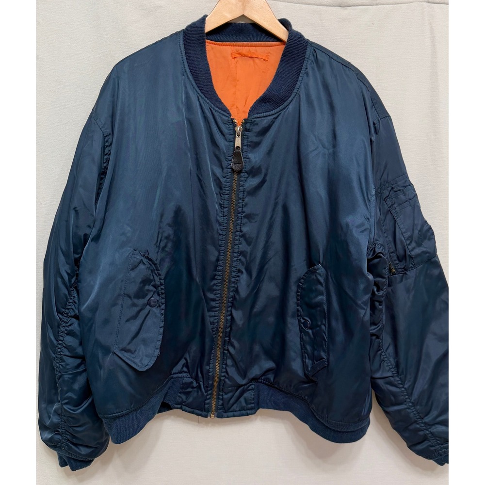 Vintage 80s Hal Industries USAF MA-1 Flight Bomber Jacket Navy Orange XL